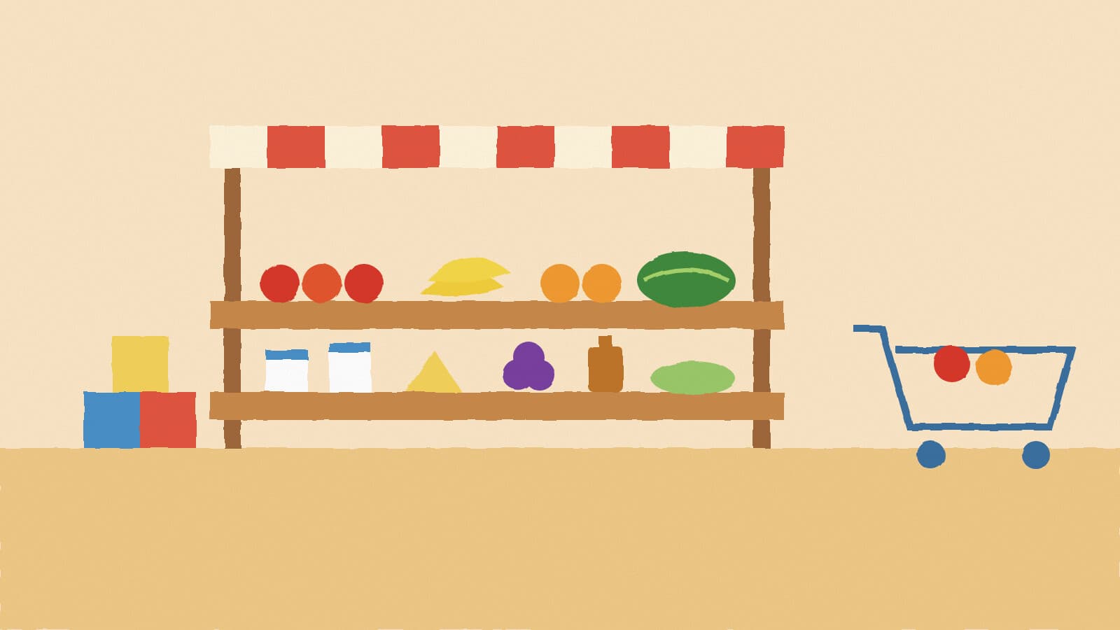 Toy grocery stand and cart - illustration, Jake Team LLC